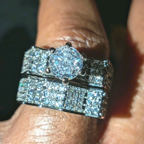 Women's 2pc Solid 925 Sterling Silver Lab Created Diamond Bridal Set SZ 9 - Picture 14 of 17